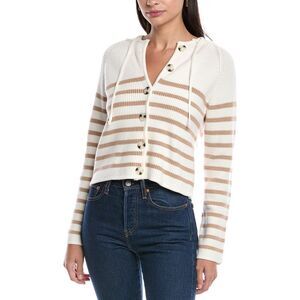 Central Park West Womens Dickey Hooded Cardigan, White
